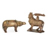 A bronze figure of the bull Nandi and a bronze figure of an ox, probably South India, late 18th-e...