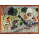 A painting of a boar hunt, Guler or Kangra, Punjab Hills, North India, circa 1860, opaque pigment...