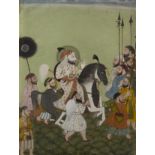 An equestrian portrait of a ruler, Mewar, Rajasthan, North India, circa 1860, opaque pigments hei...