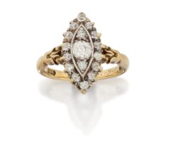 Alabaster & Wilson. An Edwardian 18ct gold, diamond cluster ring, the marquise-shaped panel desig...