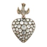 A 19th century Turkish rose-cut diamond Saint Esprit pendant, designed as a dove set with rose-cu...