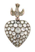 A 19th century Turkish rose-cut diamond Saint Esprit pendant, designed as a dove set with rose-cu...