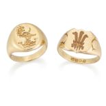 Two 18ct gold signet rings,
