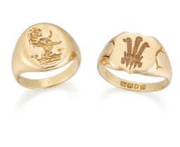 Two 18ct gold signet rings,