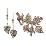 A Victorian diamond-set brooch and earrings, the floral and foliate spray brooch, possibly rosehi...