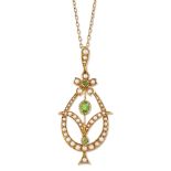 An Edwardian 15ct gold demantoid and half-pearl pendant,