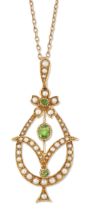 An Edwardian 15ct gold demantoid and half-pearl pendant,