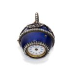 Swiss. A gilt metal, enamel and diamond set ball watch Circa 1900 Mechanical watch wound via the ...