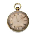 Rochat Frères, Geneva. A gold and enamel open face pocket watch  Circa 1810 Swiss key wound gilt ...