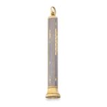 An early 20th century gold and enamel telescopic combination pencil and seal,  the outer barrel w...