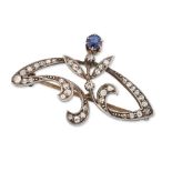 An Art Nouveau sapphire and diamond brooch,