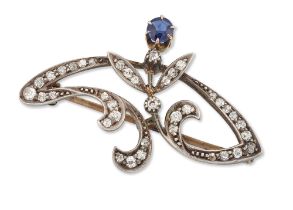 An Art Nouveau sapphire and diamond brooch,