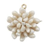 An American early 20th century freshwater pearl and diamond flower brooch,