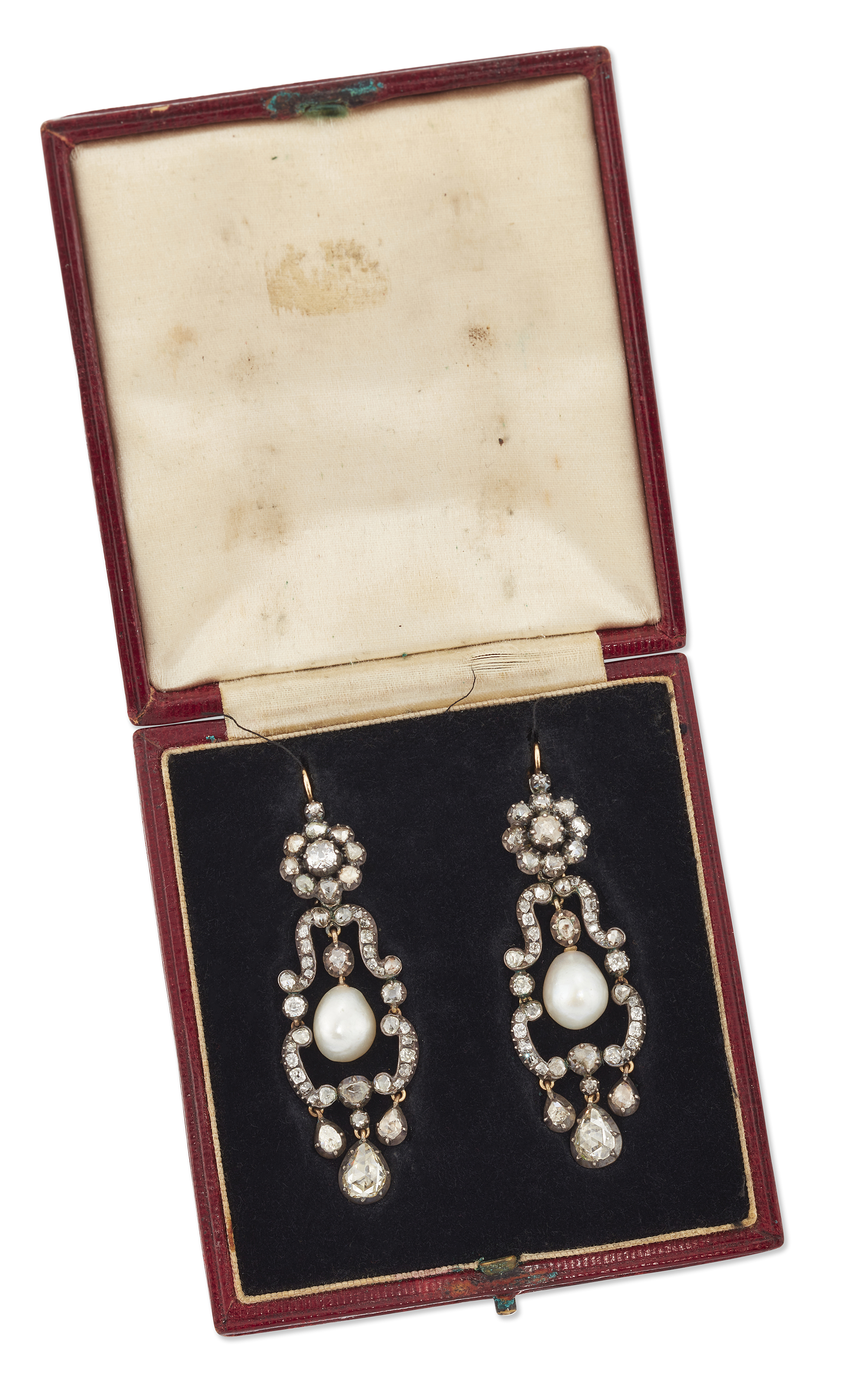 A pair of early 19th century diamond and pearl earrings, an articulated rose-cut and mine-cut dia... - Image 3 of 4