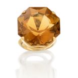 A single stone citrine ring, by Zam Gems, an octagonal cut citrine, approximately 25 x 17mm, claw...