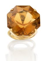 A single stone citrine ring, by Zam Gems, an octagonal cut citrine, approximately 25 x 17mm, claw...
