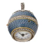 Swiss. A gold, enamel and diamond set mechanical ball watch Circa 1900 Keyless wind movement acti...