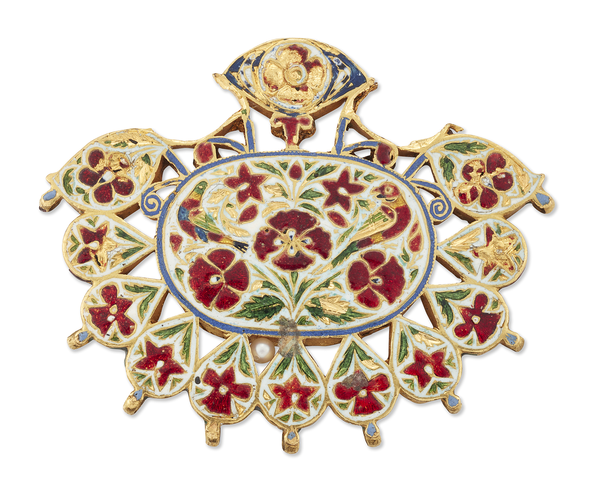 An early 20th century Indian kundan panel, the reverse decorated with Jaipur polychrome enamel, t... - Image 2 of 4