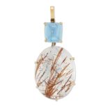A rutilated quartz and topaz pendant, by Zam Gems, an oval cabochon rutilated quartz, surmounted ...