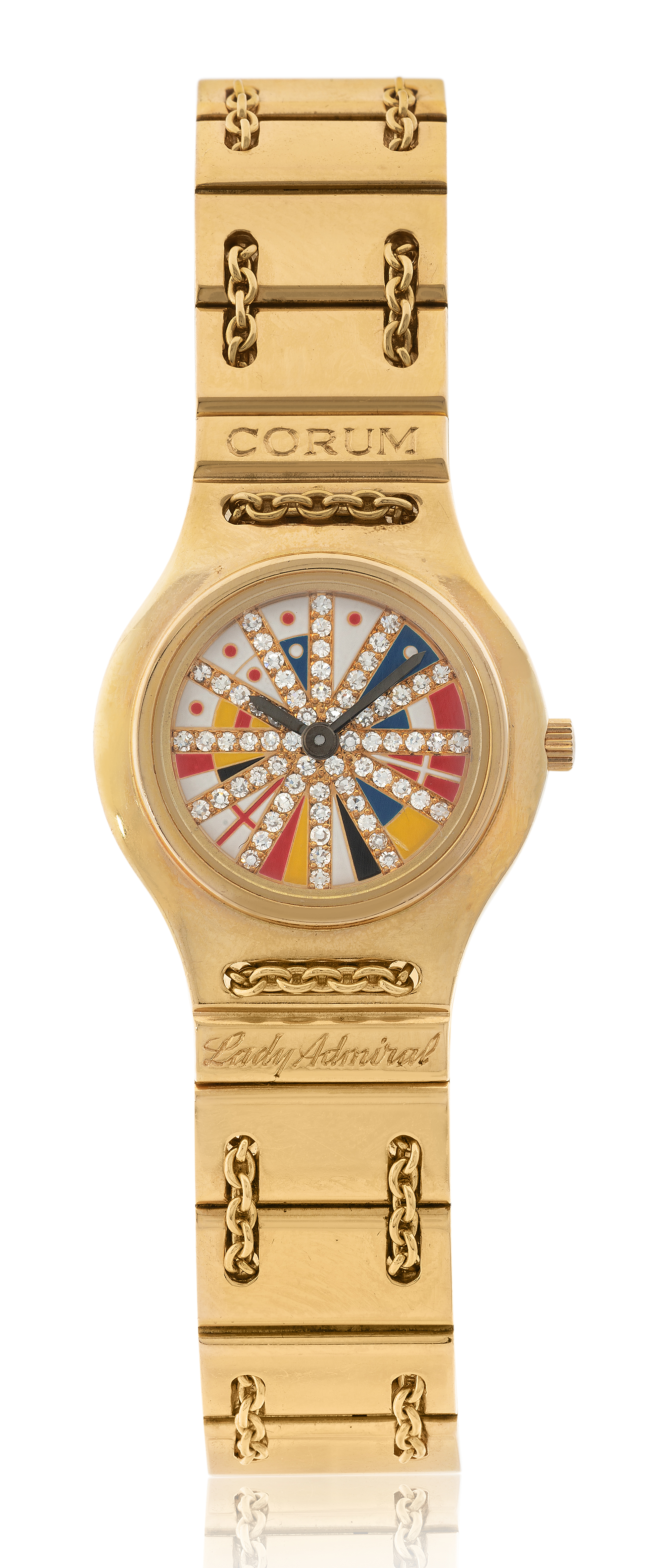 Corum. An 18ct gold and diamond set quartz bracelet watch Lady Admiral, Circa 1990 Quartz movemen...