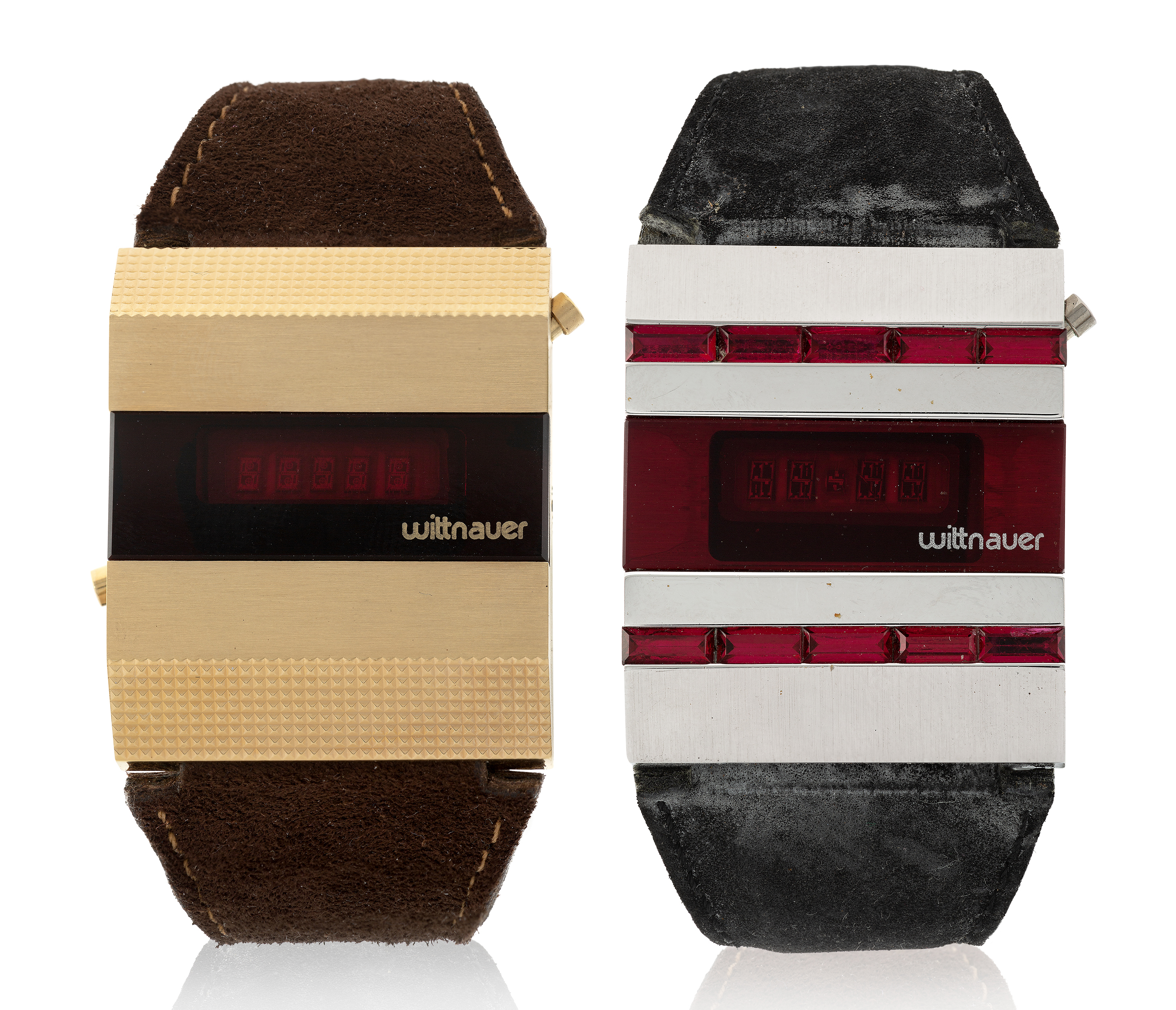 Two Wittnauer LED watches One in rolled gold case with red screen, the second in steel with red p...