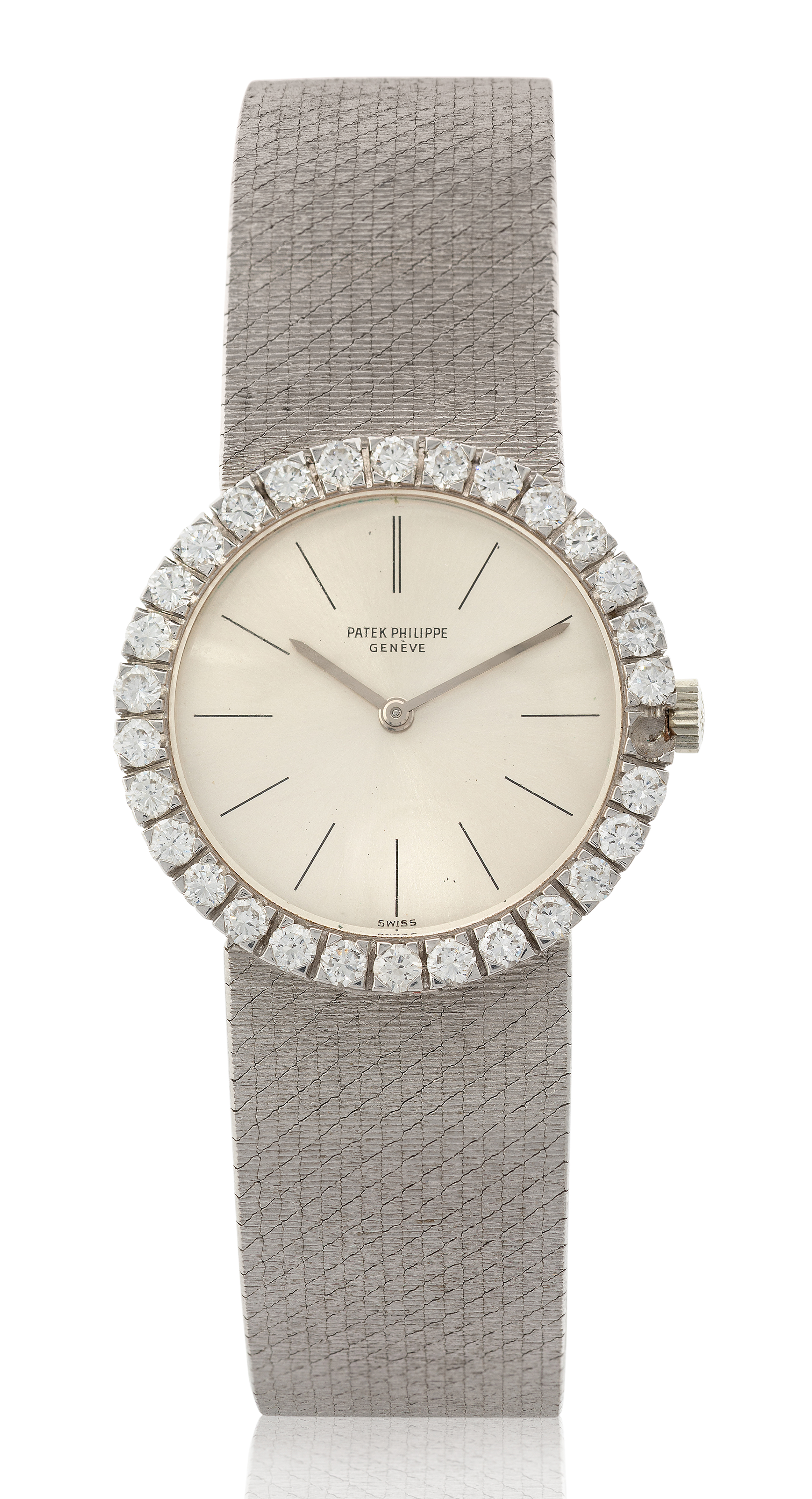 Patek Philippe. A lady's white gold and diamond set bracelet watch Ref:  3345, Case Number 268521...