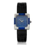 Delaneau. An 18ct white gold and lapis lazuli square wristwatch  Circa 1975 Manual wind movement,...