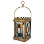 Gothic Revival  Aesthetic Movement hall lantern with leaded polychrome glass panels, circa 1880 ...