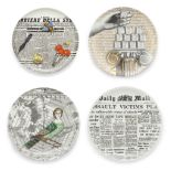 Pierro Fornasetti (1913-1988)  Four plates, 'Giornal', 'Gentili', 'Trompe-l'oeil' & 'Calendario'...