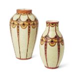 Charles Catteau (1880-1966) for Boch Freres  Two Art Deco vases with yellow, orange and black de...