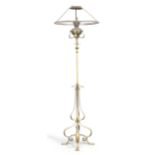 W.A.S. Benson  Standard lamp with frame for shade, circa 1900  Brass  Shade impressed stamp 'WAS...