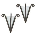 Manner of Edgar Brandt  Art Deco pair of wall sconces, circa 1930  Wrought iron, frosted glass  ...