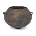 Jason Wason (b.1946)  Studio Pottery and Contemporary Ceramics  Dark bronzed vessel with lugs an...