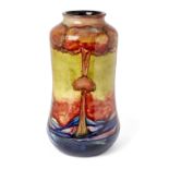 Moorcroft  Rare flambe landscape vase or lamp base in rust, blue and purple on olive green groun...