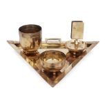 Attributed to Jan W Eisenlöffel (1876-1957)  Triangular brass tray with matchbox holder and two ...