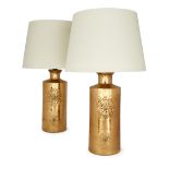 Bitossi for Bergboms  Pair of table lamps, circa 1960  Gilt ceramic  One with manufacturer's mar...