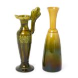 Attributed to Christopher Dresser for Ault Pottery  Two vases; one yellow and green and another ...
