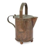 J F Pool of Hayle  Art Nouveau watering can on bun feet, circa 1910  Copper  Unmarked  30cm high...