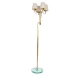 Manner of Fontana Arte  Four light floor lamp, circa 1950  Brass, glass  177cm high, 189cm high ...