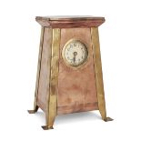 WMF  Arts and Crafts mantel clock with rivetted corner panels (with replacement quartz movement)...