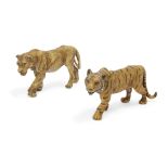 Franz Xavier Bergman (1861-1936)  Two models, one of a prowling tiger and one of a lioness, earl...