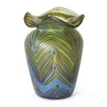 Loetz  Creta Formosa pattern vase with four-lobed rim, circa 1900  Iridescent green glass with s...