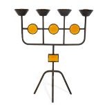 Gunnar Ander (1908-1976) for Ystad Metall  Four branch candelabrum, circa 1950/60  Iron, amber g...