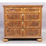 An English oak chest, 18th century and later, the original oak carcass with two short over three ...