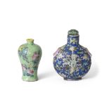 Two Chinese enamelled snuff bottles, late Qing dynasty, one with Tongzhi iron-red four-character ...