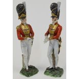Two Dresden porcelain military figures, early 20th century, each of an 1815 Scots Guardsman, natu...