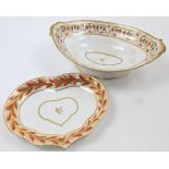 A Derby porcelain dish, late 18th century, iron red crowned crossed batons and D mark, of heart s...