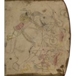 An illustration of a rampaging elephant and rider trampling men and a horse, India, 19th / 20th c...