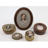 A WMF circular brass box, first quarter 20th century, with porcelain plaque to cover after a Élis...