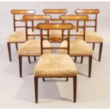 A set of six George III mahogany dining chairs, last quarter 18th century, boxwood inlaid backs a...